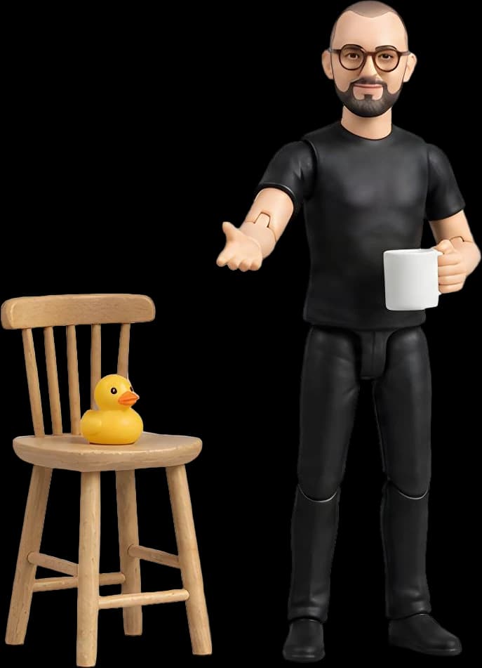 The figure inviting someone to sit down for a chat